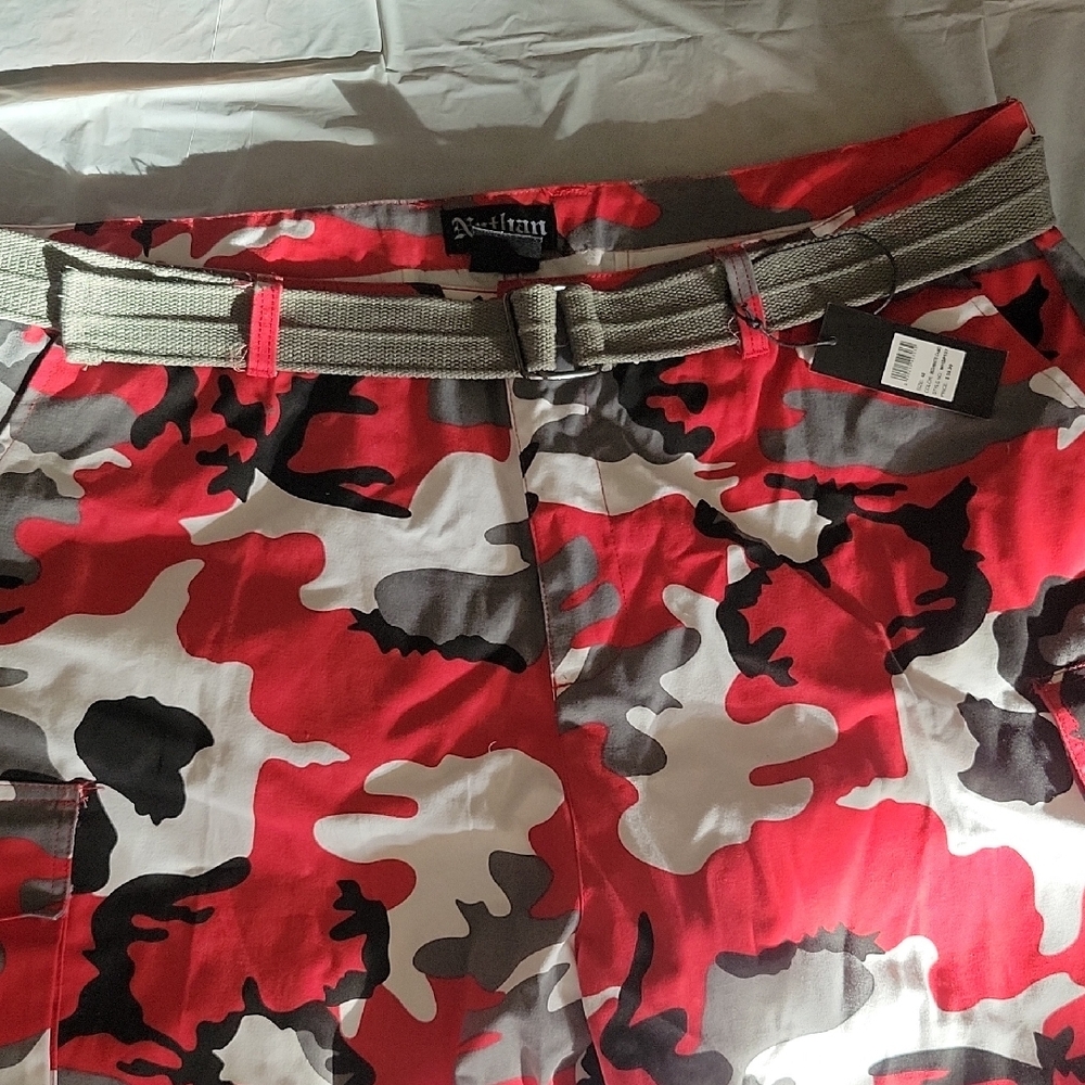 Red Camouflage Cargo Shorts with Belt
